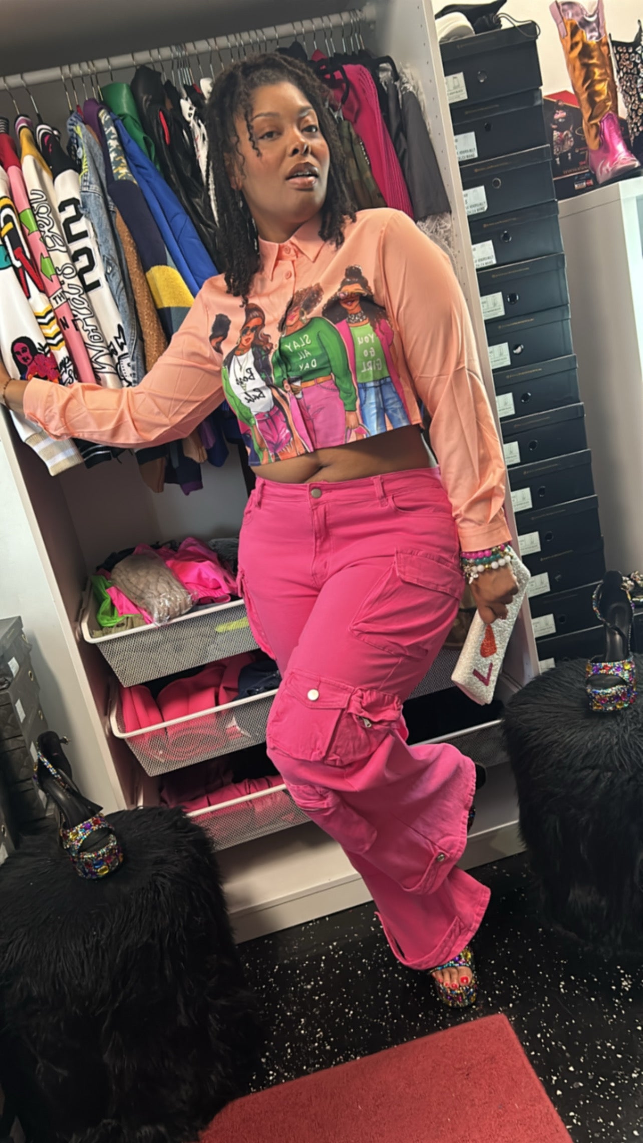 Curve It Up Pink Cargo Pants