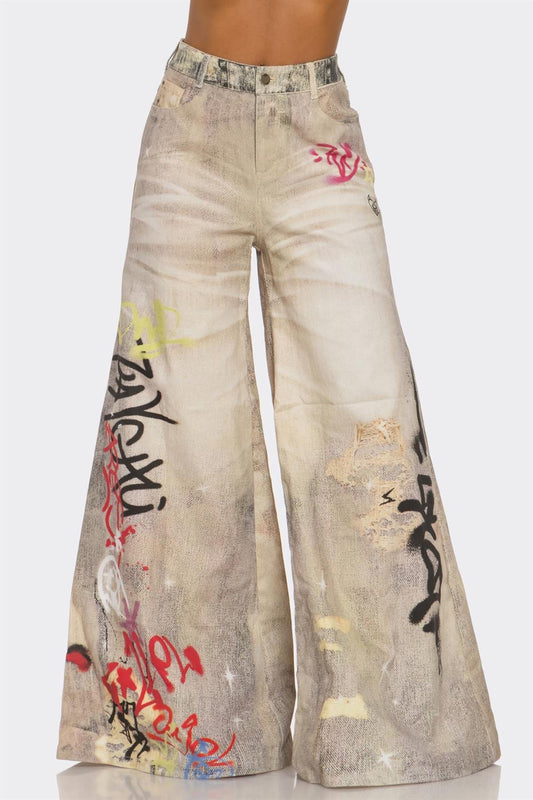 Graffiti Wide Leg Let’s Do It Jeans