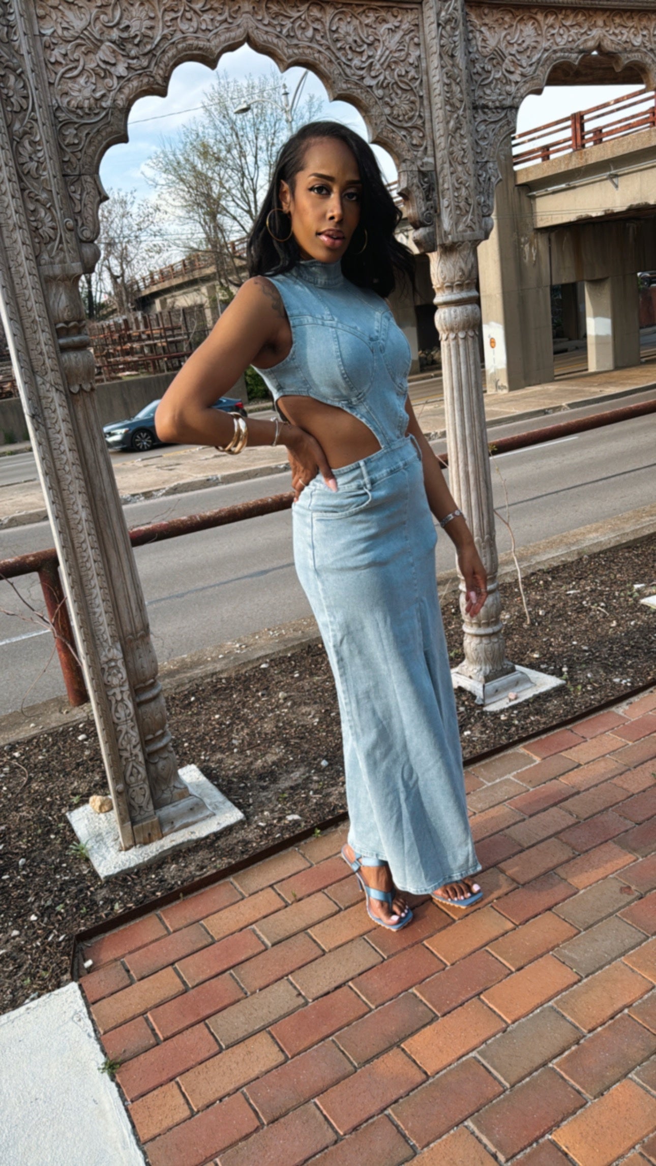 Rose’ Peekaboo Denim Dress