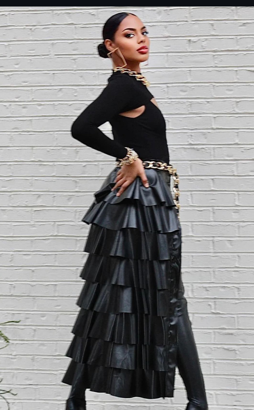 Labelle Ruffle Faux Leather Skirt