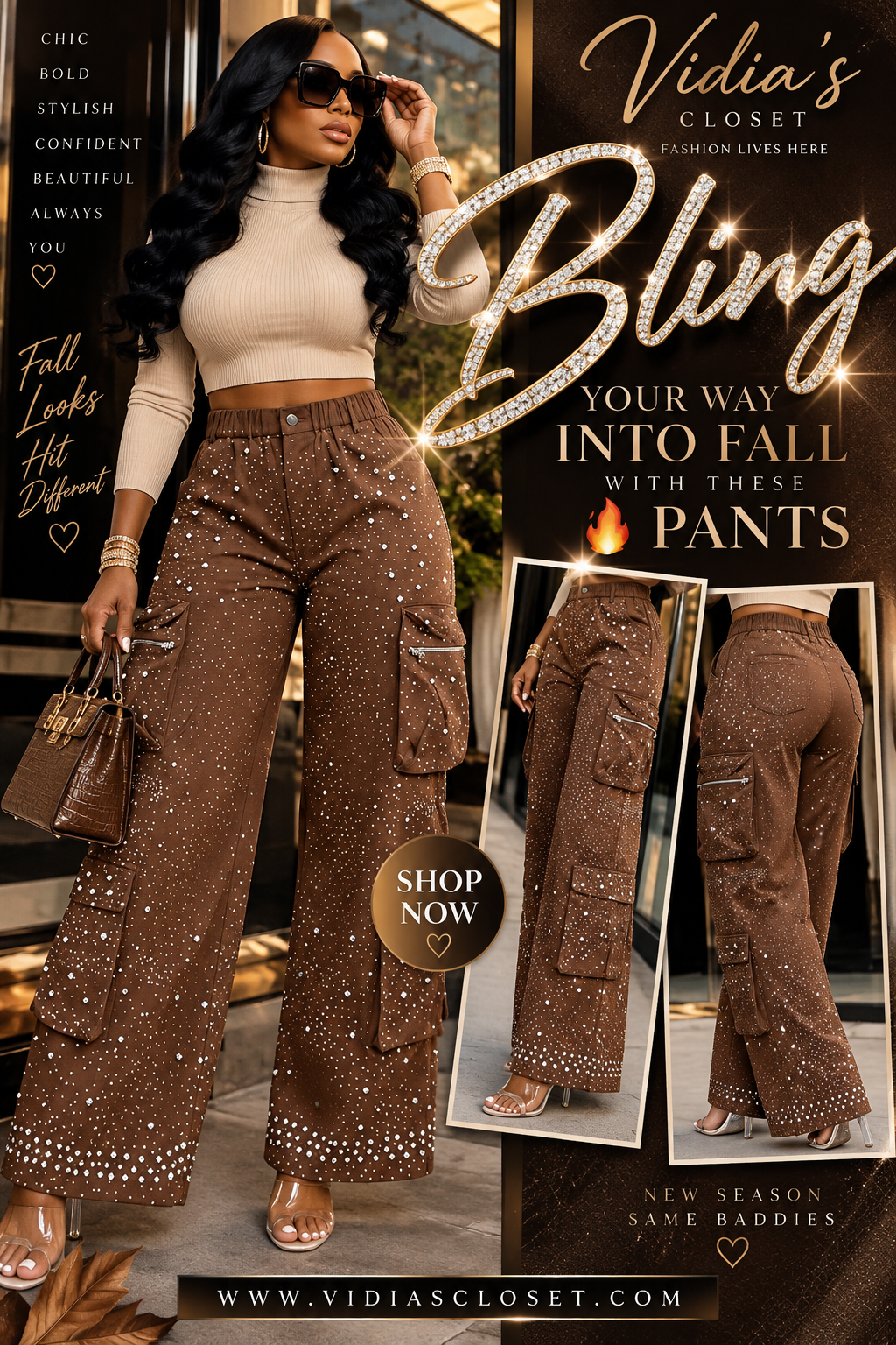 Paige Diamond & Pearls Cargo Pants (Color Brown)