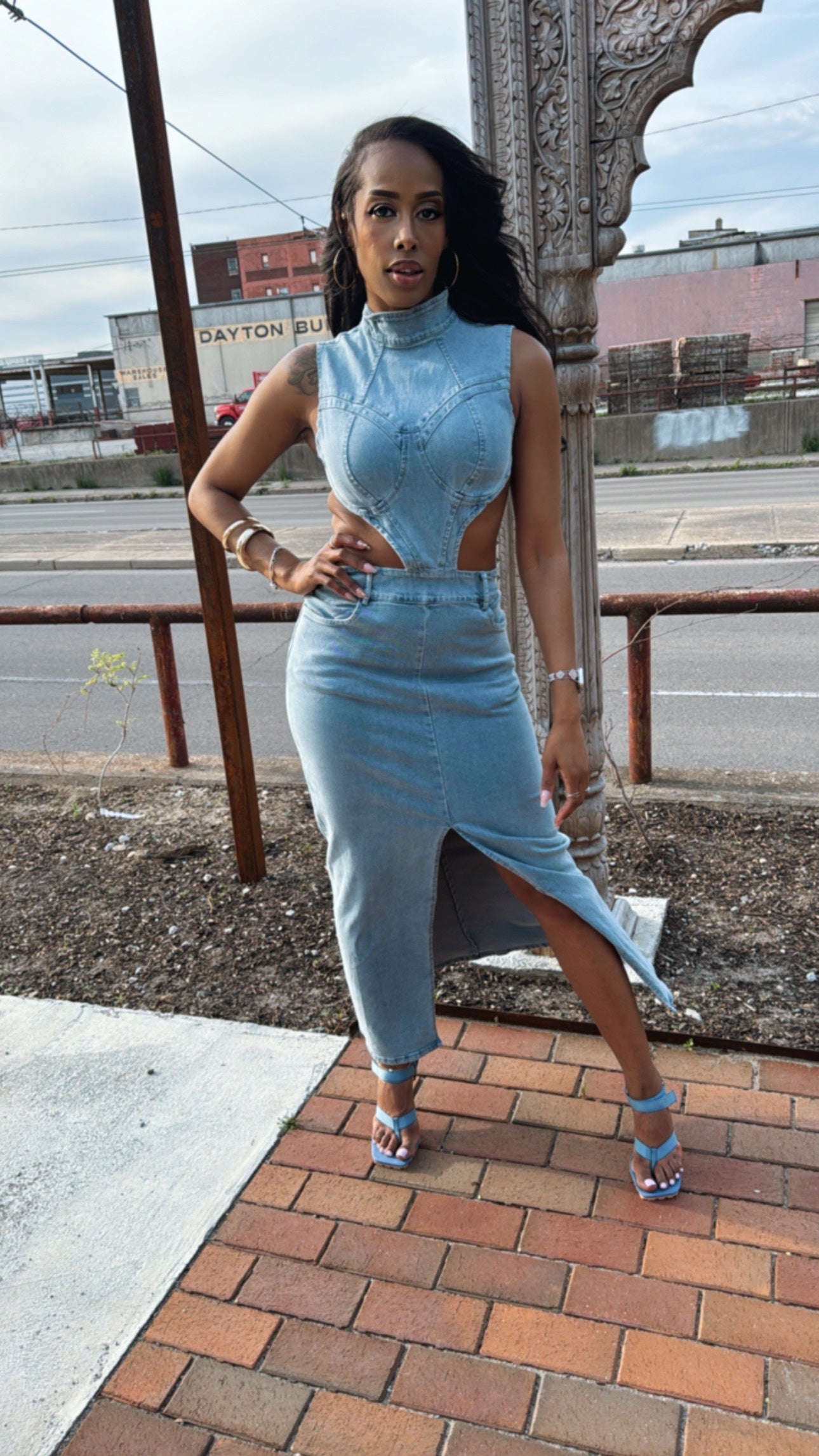 Rose’ Peekaboo Denim Dress