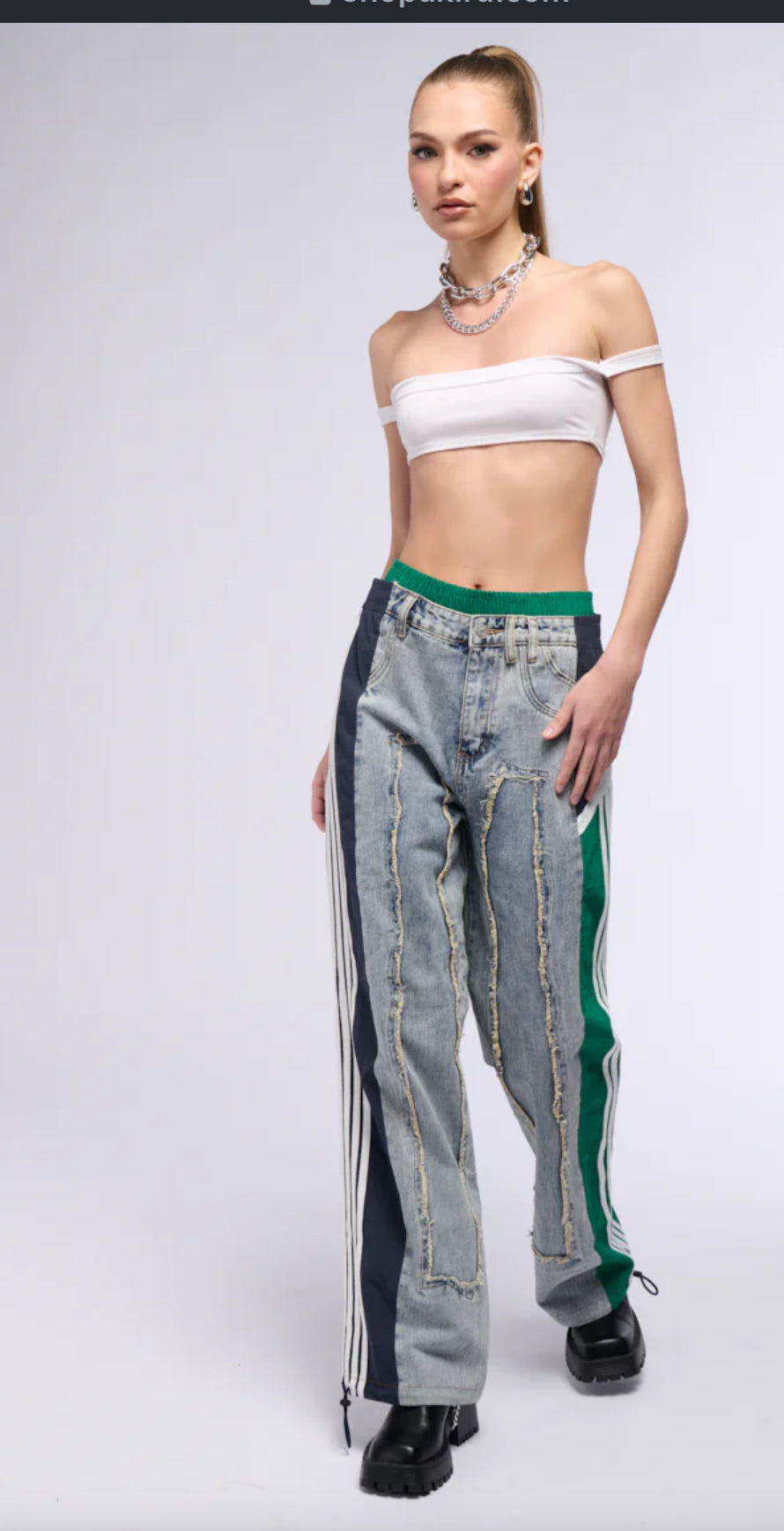 All Around The World Patchwork Denim Jogger Pant