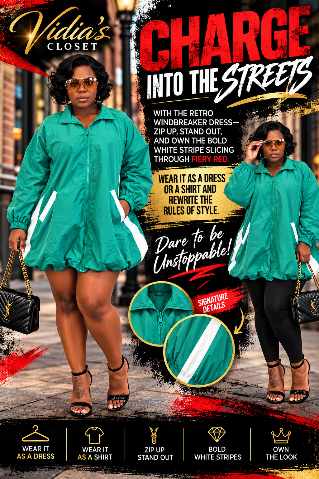 Retro Windbreaker Dress (color green)