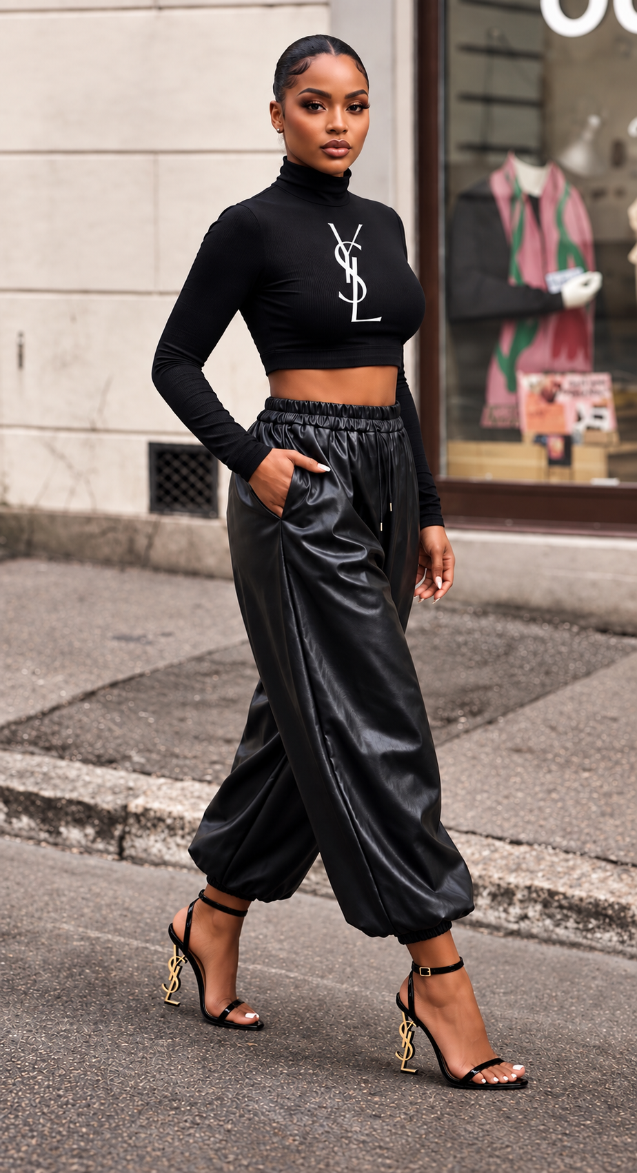 Maria Leather Balloon Pants (Color Black)