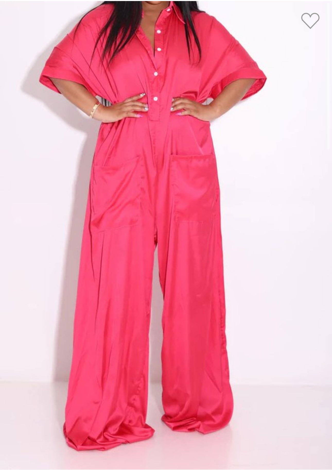 She's Rich Oversized satin Jumpsuit In Fuchsia