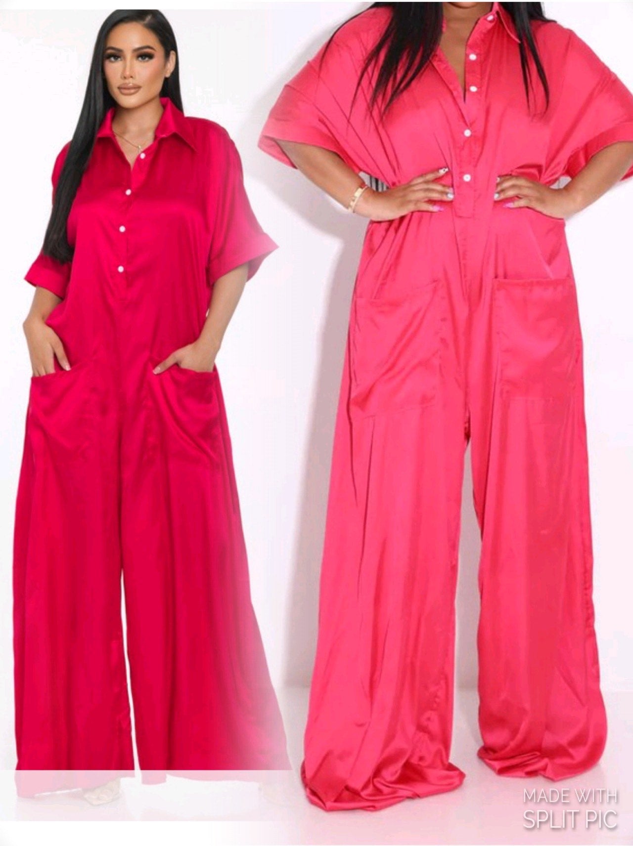 She's Rich Oversized satin Jumpsuit In Fuchsia