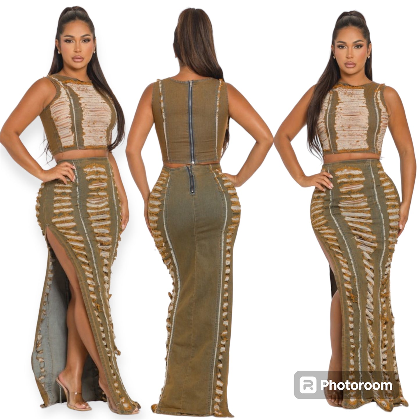 Denim Rip It Up Skirt Set