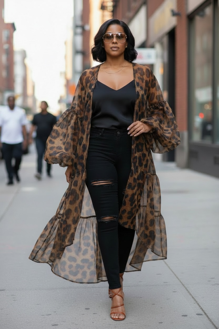Eden Leopard Sheer Kaftan/Kimono