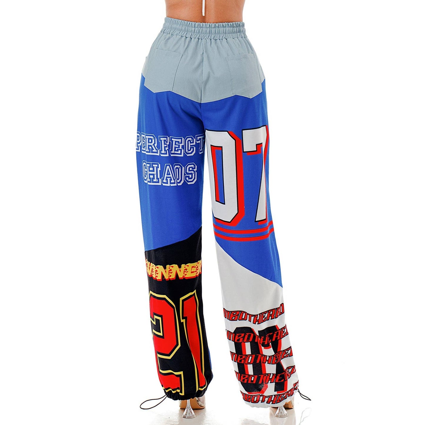 Plus Elastic Drawstring Waist Color-Block Graphic Jogger Pan