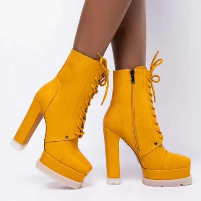 Leather Combat Boot with Heel ⎮ Yellow