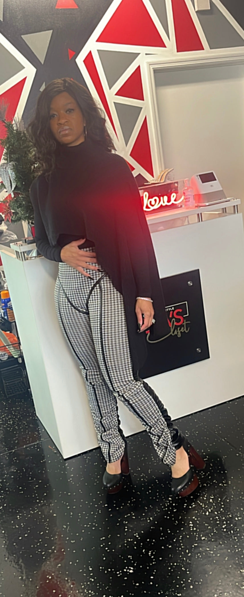 Scrunch PU Black and Tan Plaid Pants