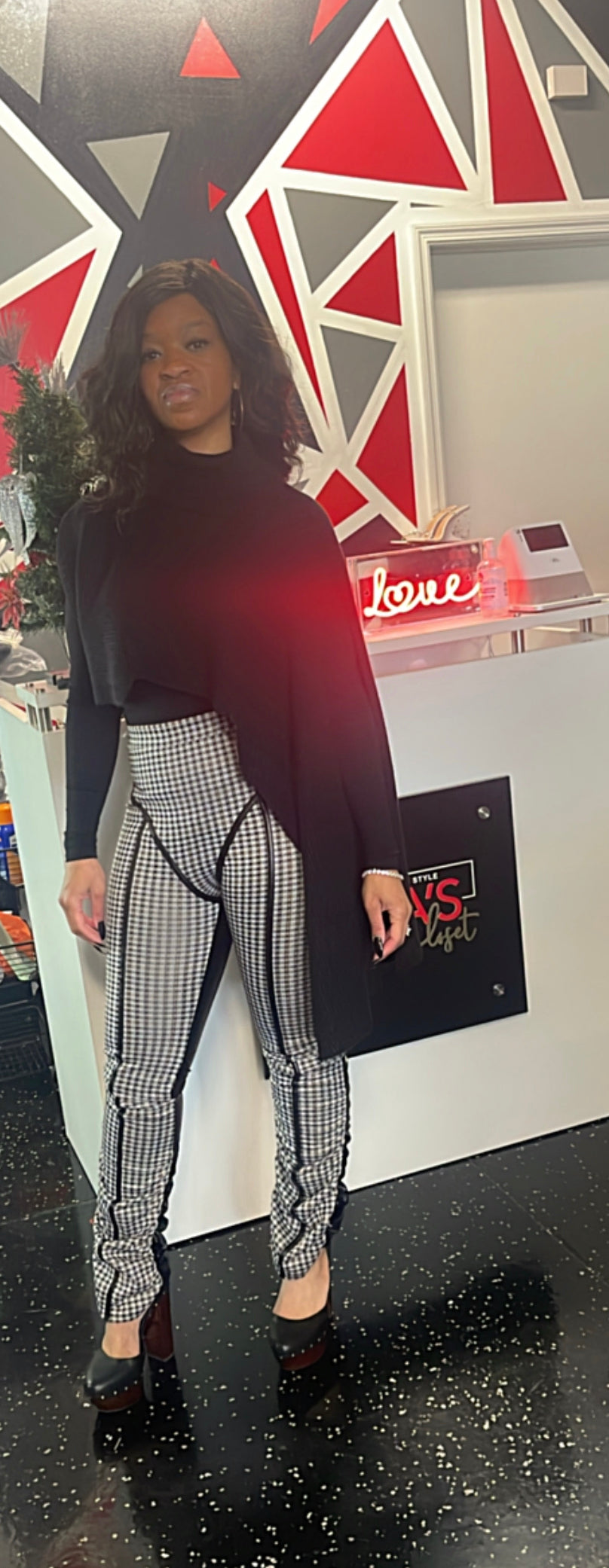 Scrunch PU Black and Tan Plaid Pants