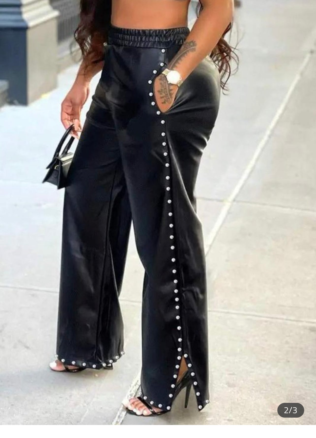Studded Black Leather Vegan Pants