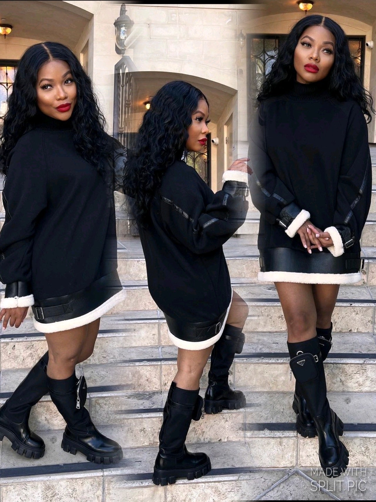 Mock It Up Black Shearling Shirt Dress.
