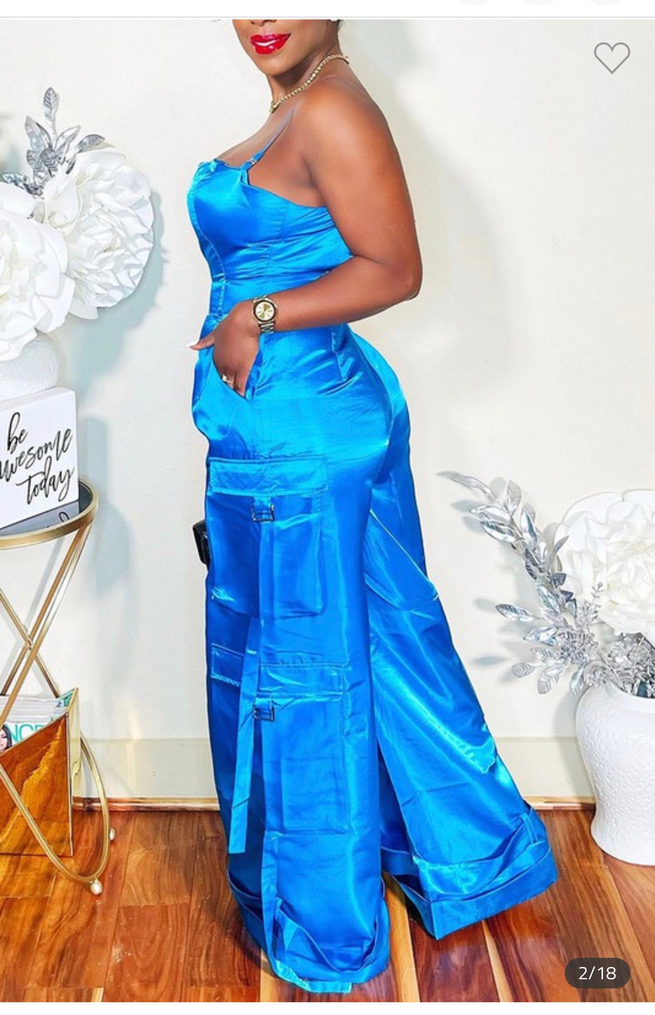 Fly Girl Satin Blue Jumpsuit