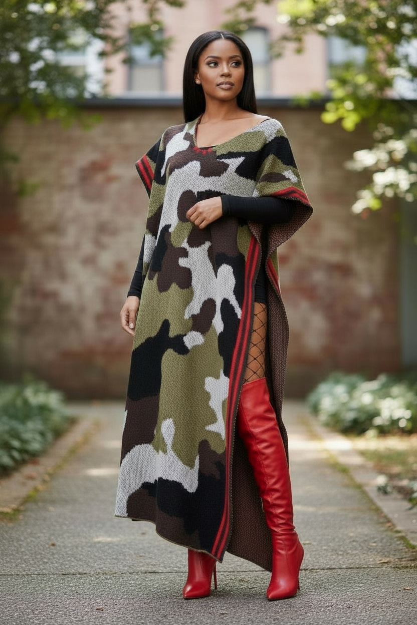 Jai Sweater Camo Poncho