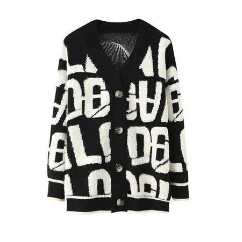 TUFTED LETTERING OVERSIZED CARDIGAN