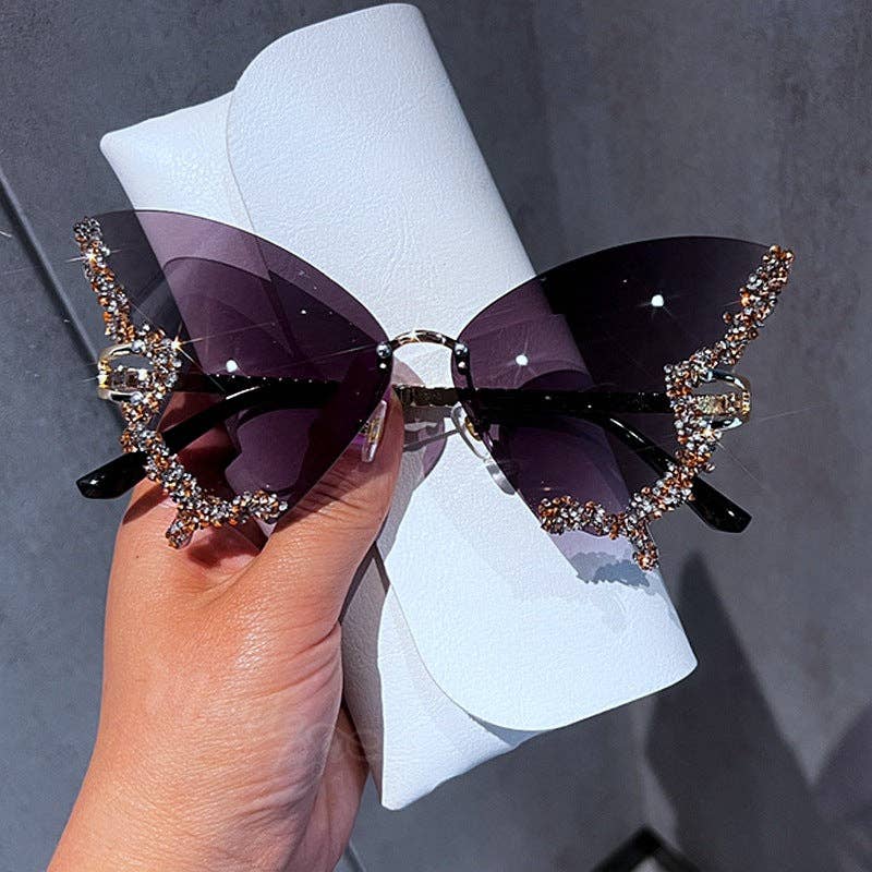Butterfly Frame Sunglasses with Rhinestones Stylish UV400 Protection