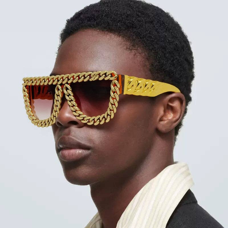 Trendy Hip-Hop Square Frame Sunglasses with Chain