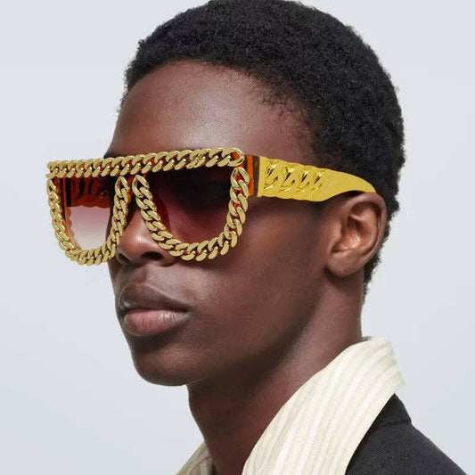 Trendy Hip-Hop Square Frame Sunglasses with Chain