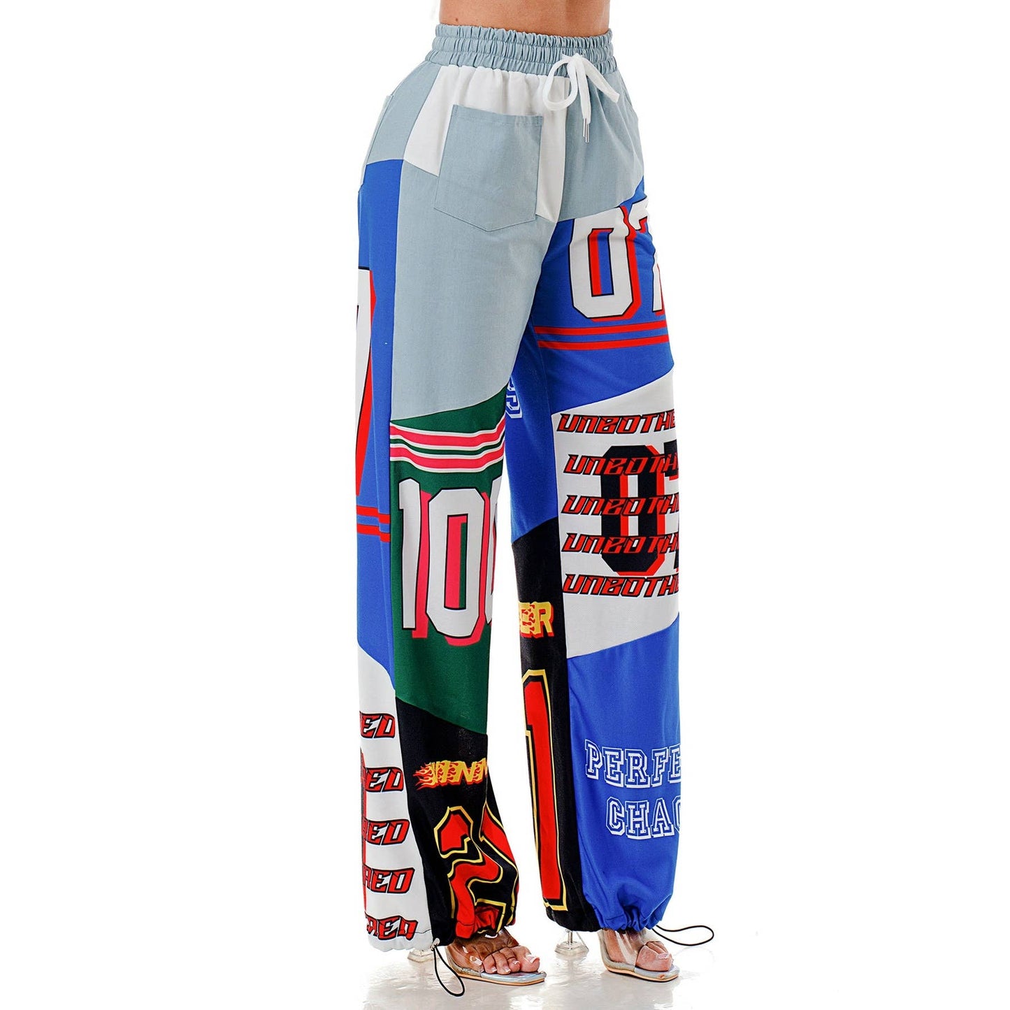 Plus Elastic Drawstring Waist Color-Block Graphic Jogger Pan