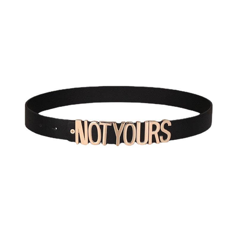 Trendy Black Letter Print Women's Belt Stylish Snap Closure Casual Accessories
