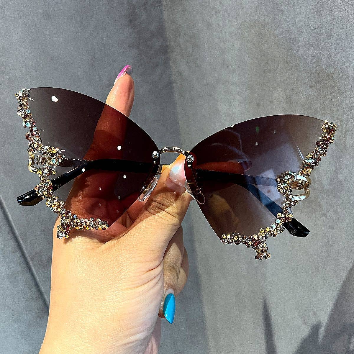 Butterfly Frame Sunglasses with Rhinestones Stylish UV400 Protection