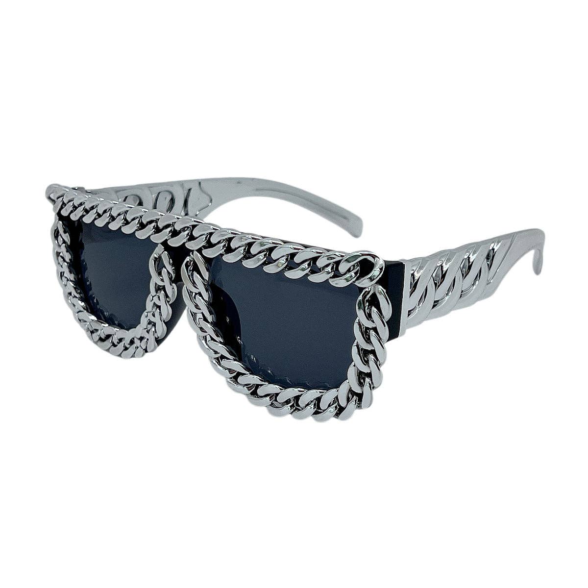 Trendy Hip-Hop Square Frame Sunglasses with Chain