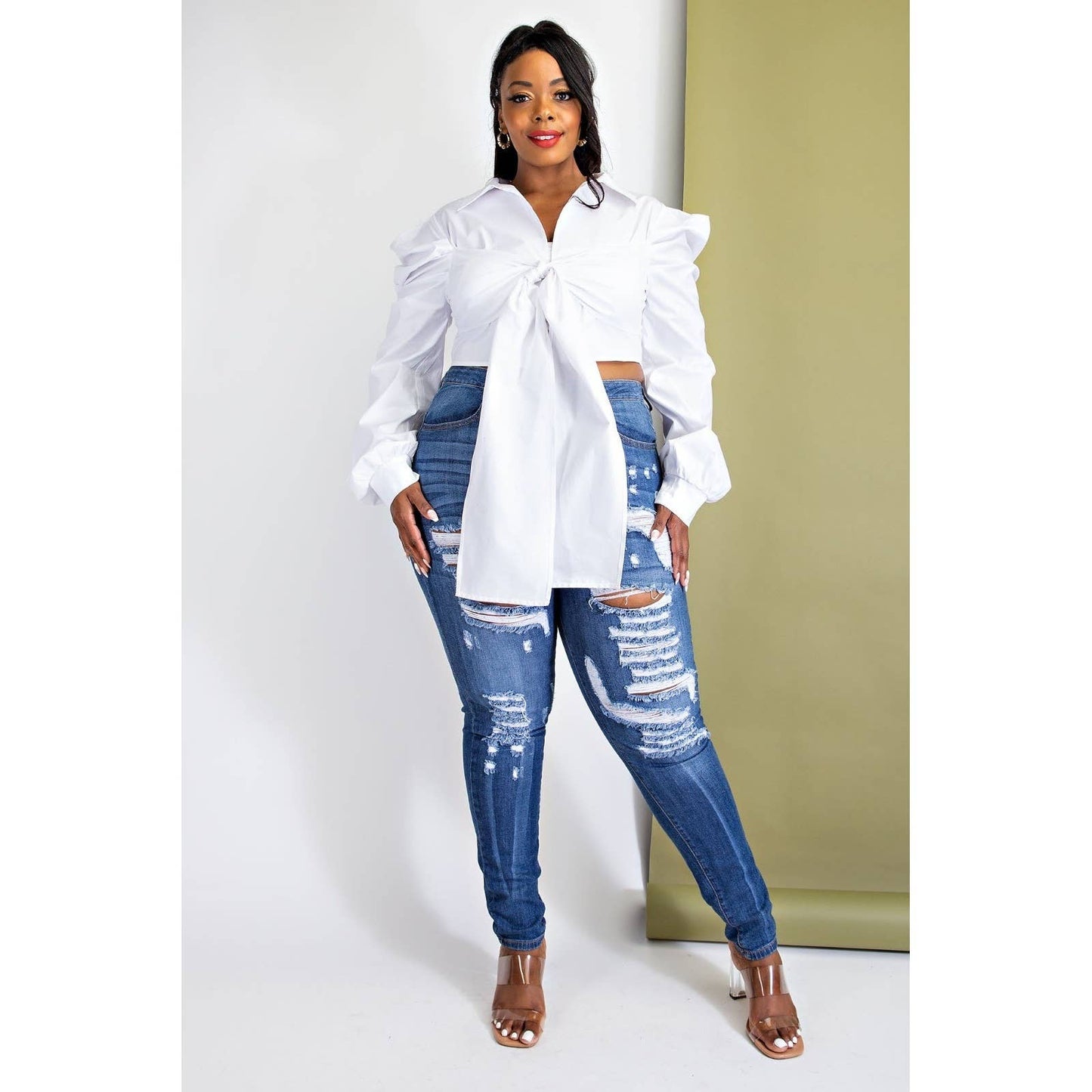 Plus size Poplin Tie Top