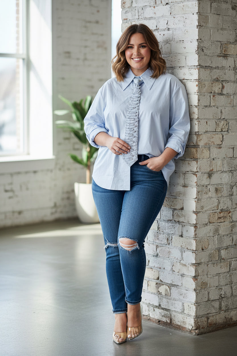 Ella Pin Tie Oxford Top