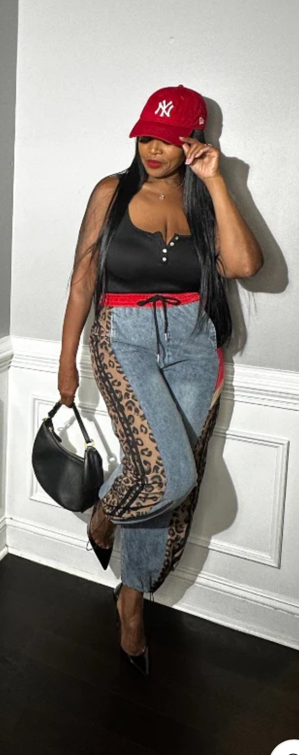 Leopard Bust Down Jogger Jeans