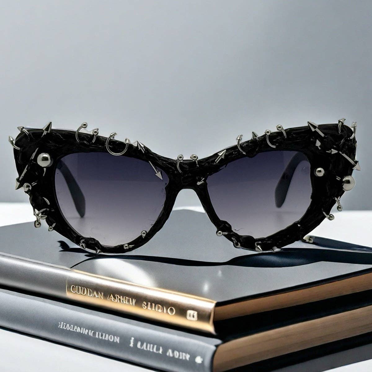 Gothic Punk Cat Eye Sunglasses with Metal Studs