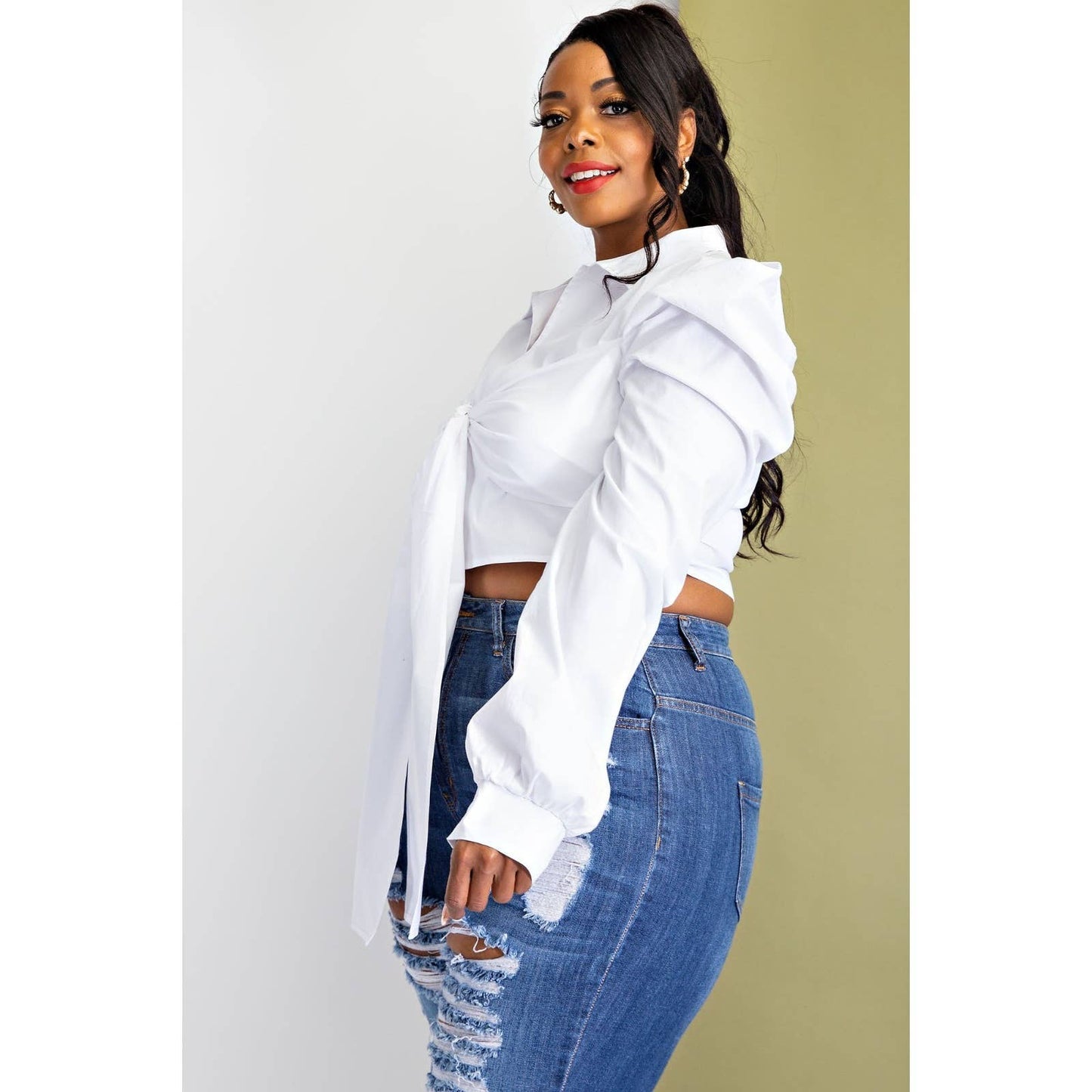 Plus size Poplin Tie Top