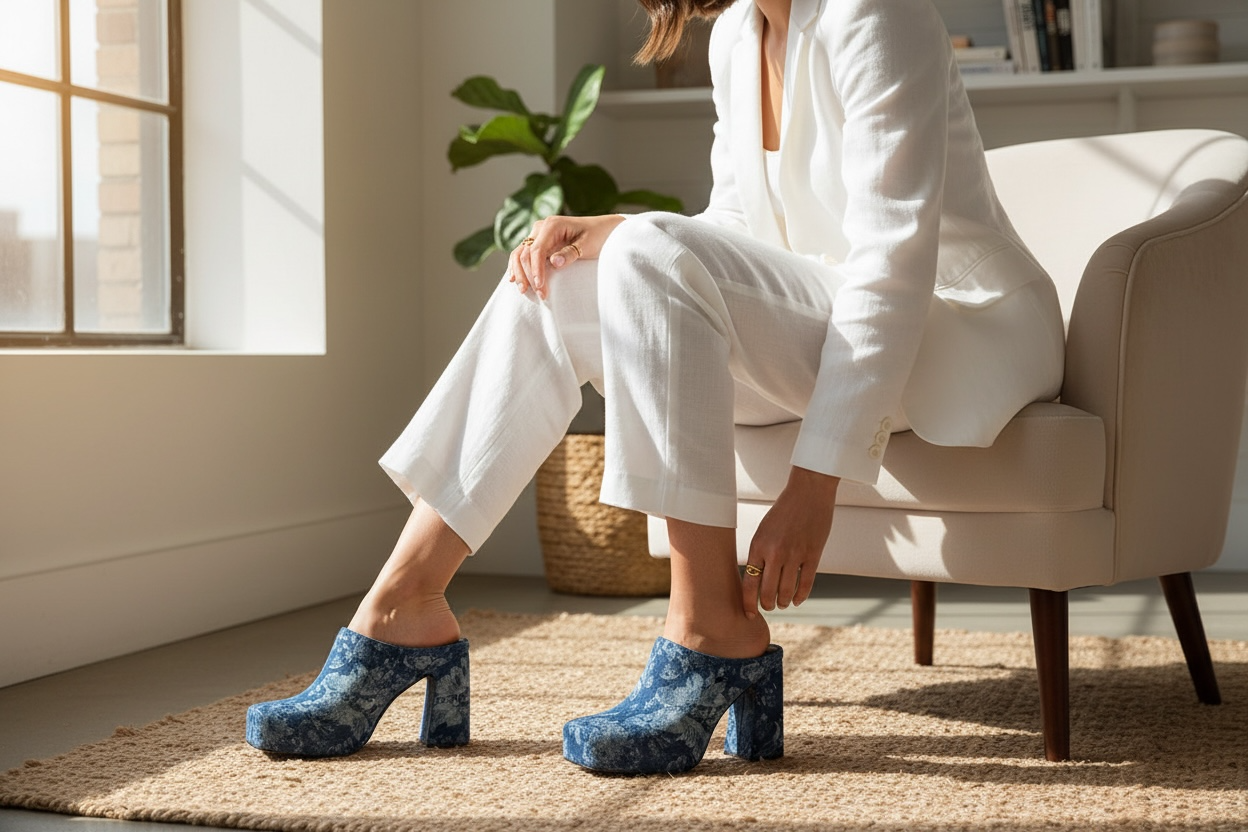 Florea Denim Print Mule