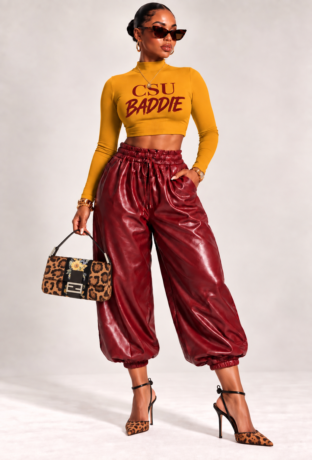 Vid'S Vegan  Leather Balloon Pants (Burgundy Color)