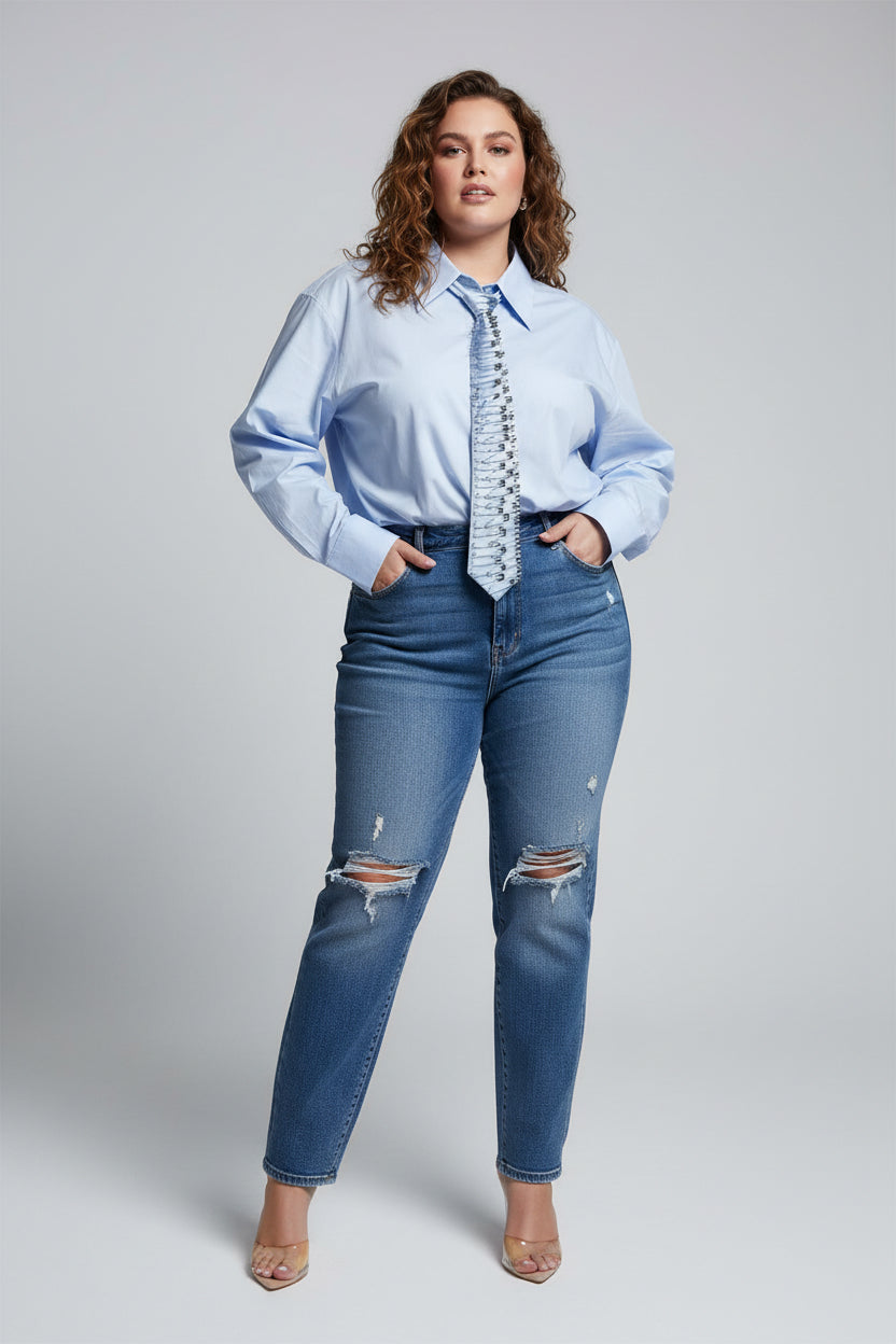 Ella Pin Tie Oxford Top