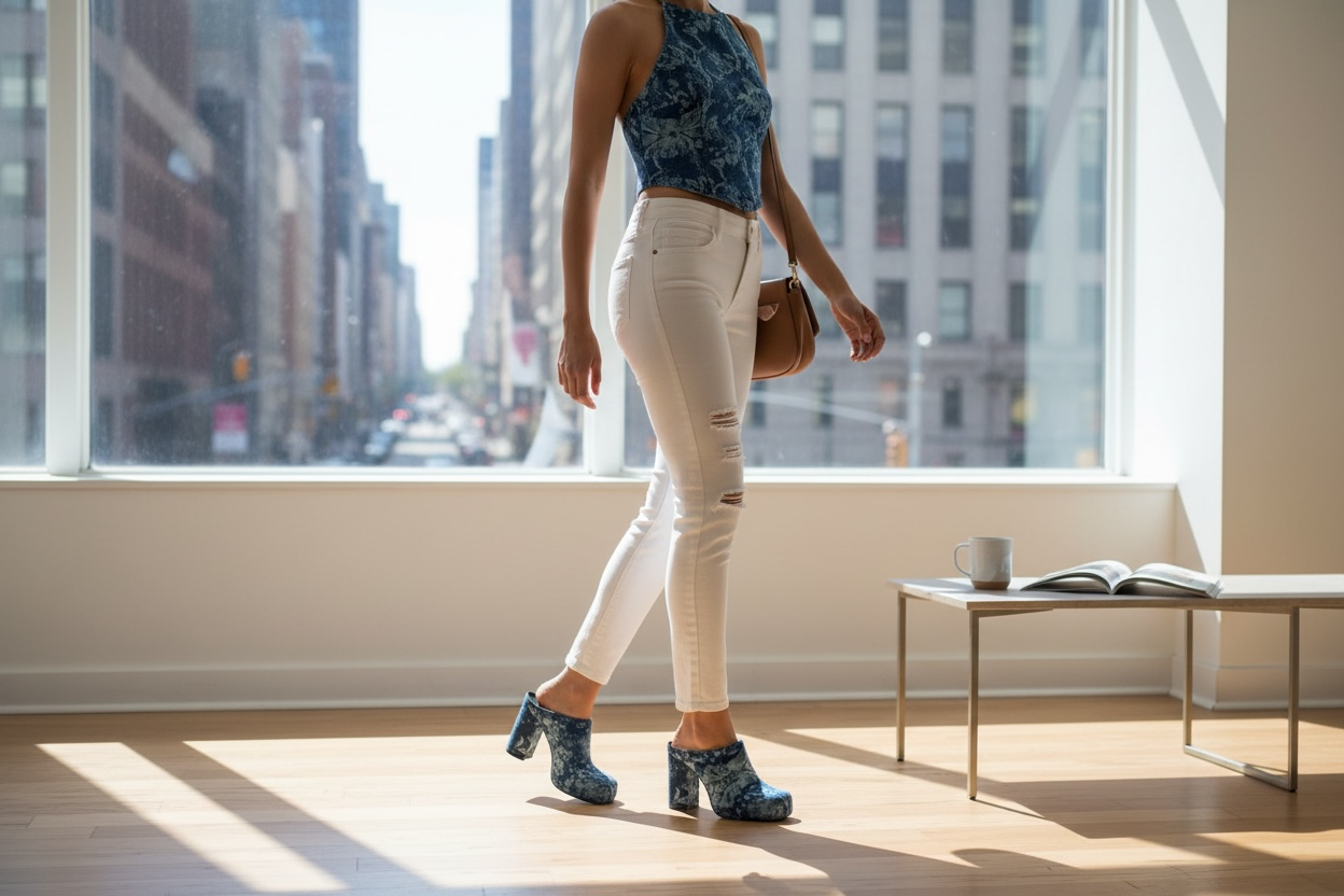Florea Denim Print Mule