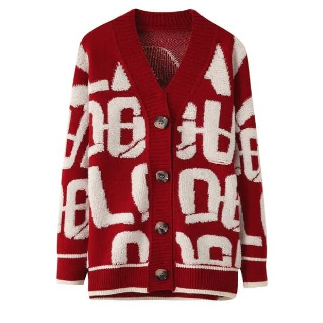 TUFTED LETTERING OVERSIZED CARDIGAN