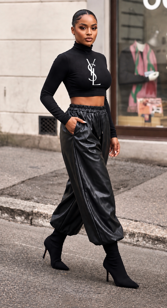 Maria Leather Balloon Pants (Color Black)