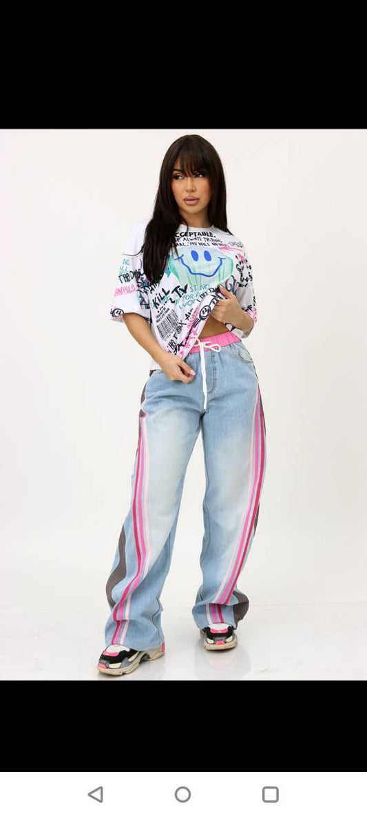 Pretty & Pink Strip Jeans