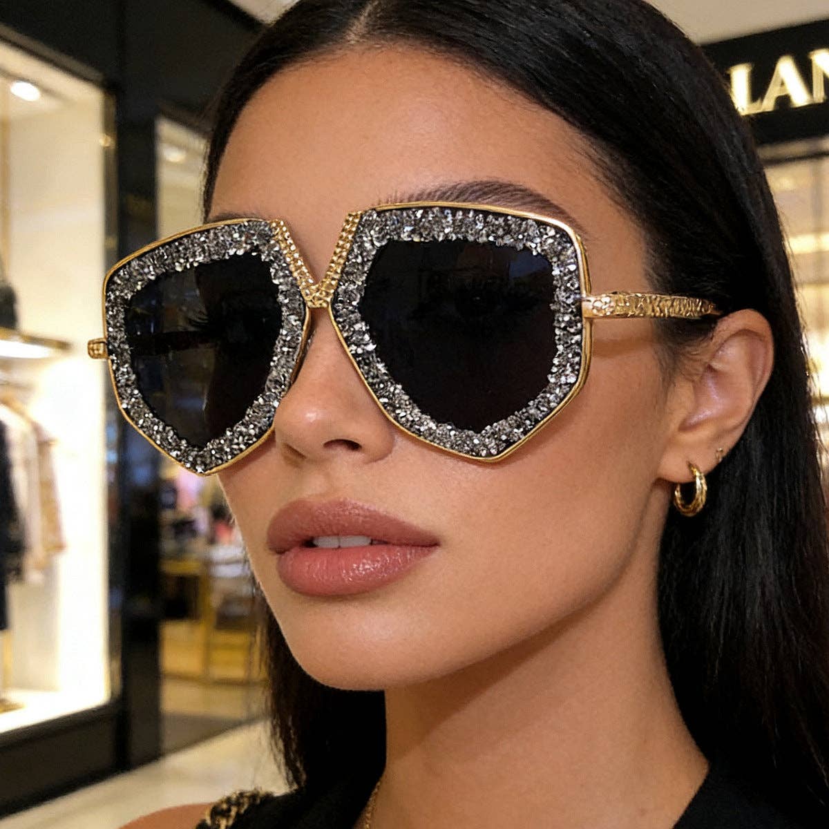 Retro Style Metal Frame Rhinestone Sunglasses for Women