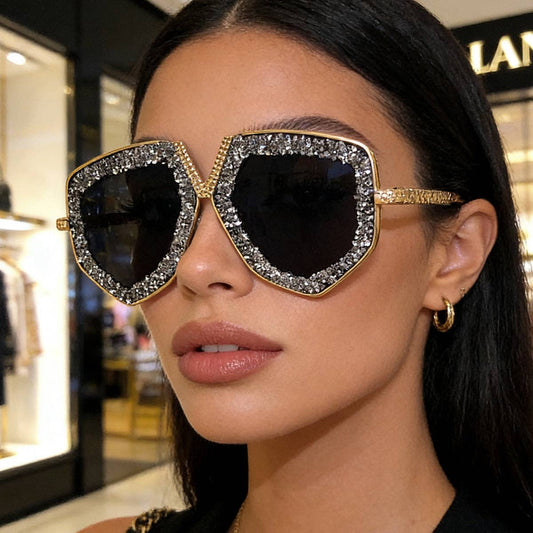Retro Style Metal Frame Rhinestone Sunglasses for Women