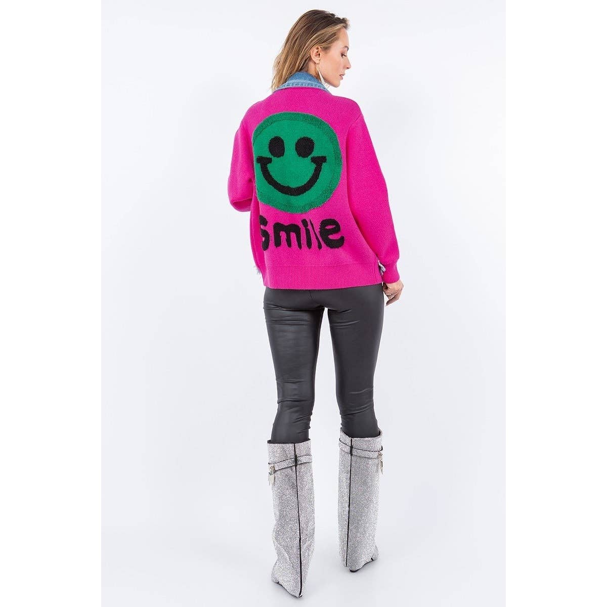 Women Multi Color Smile Cute Denim Blazer