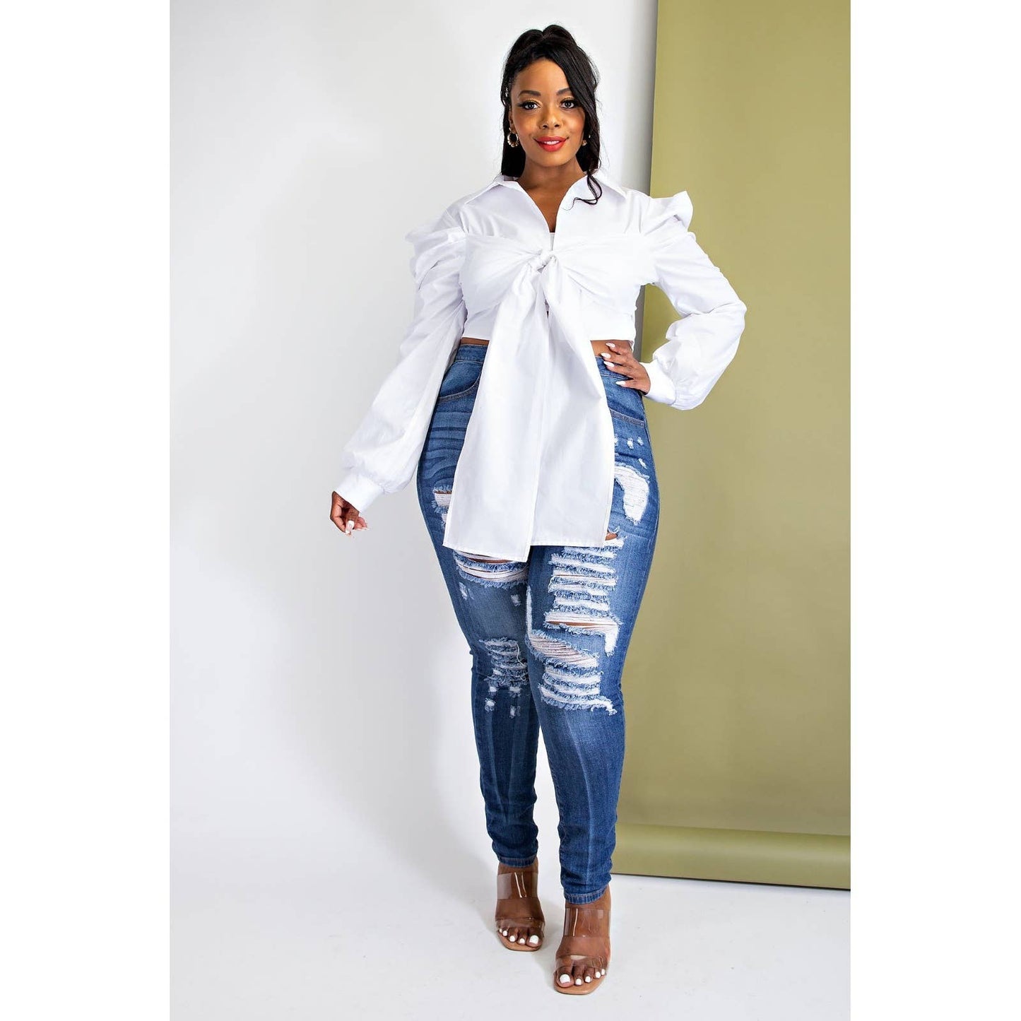 Plus size Poplin Tie Top