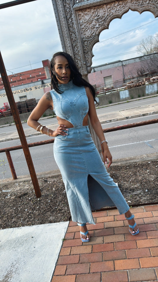 Rose’ Peekaboo Denim Dress