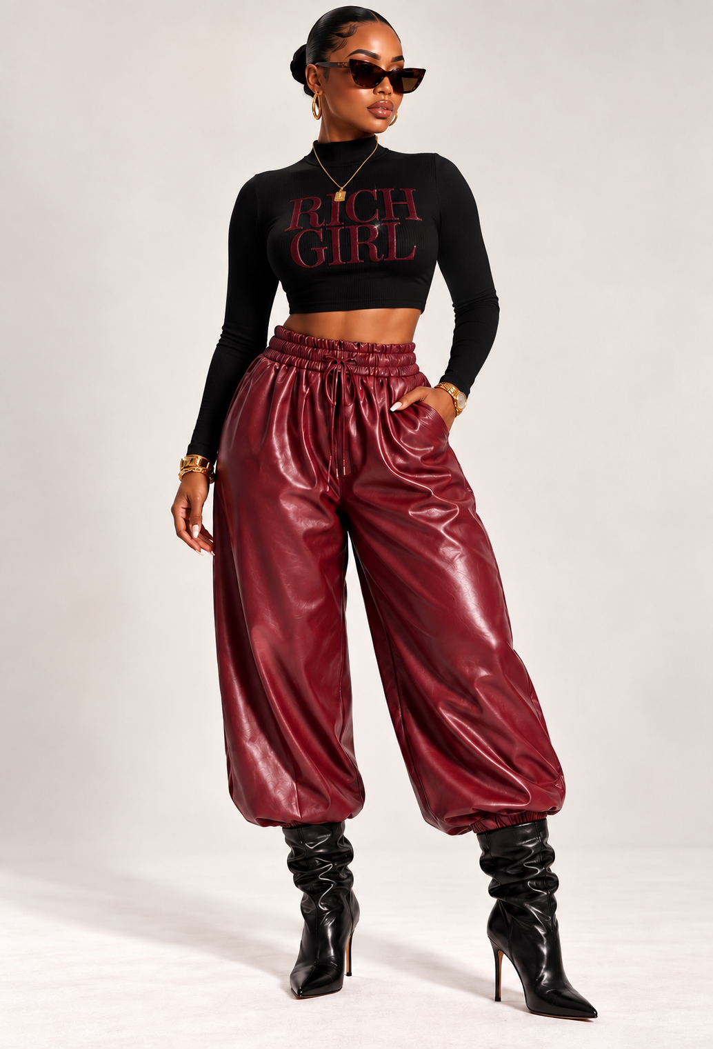 Vid'S Vegan  Leather Balloon Pants (Burgundy Color)
