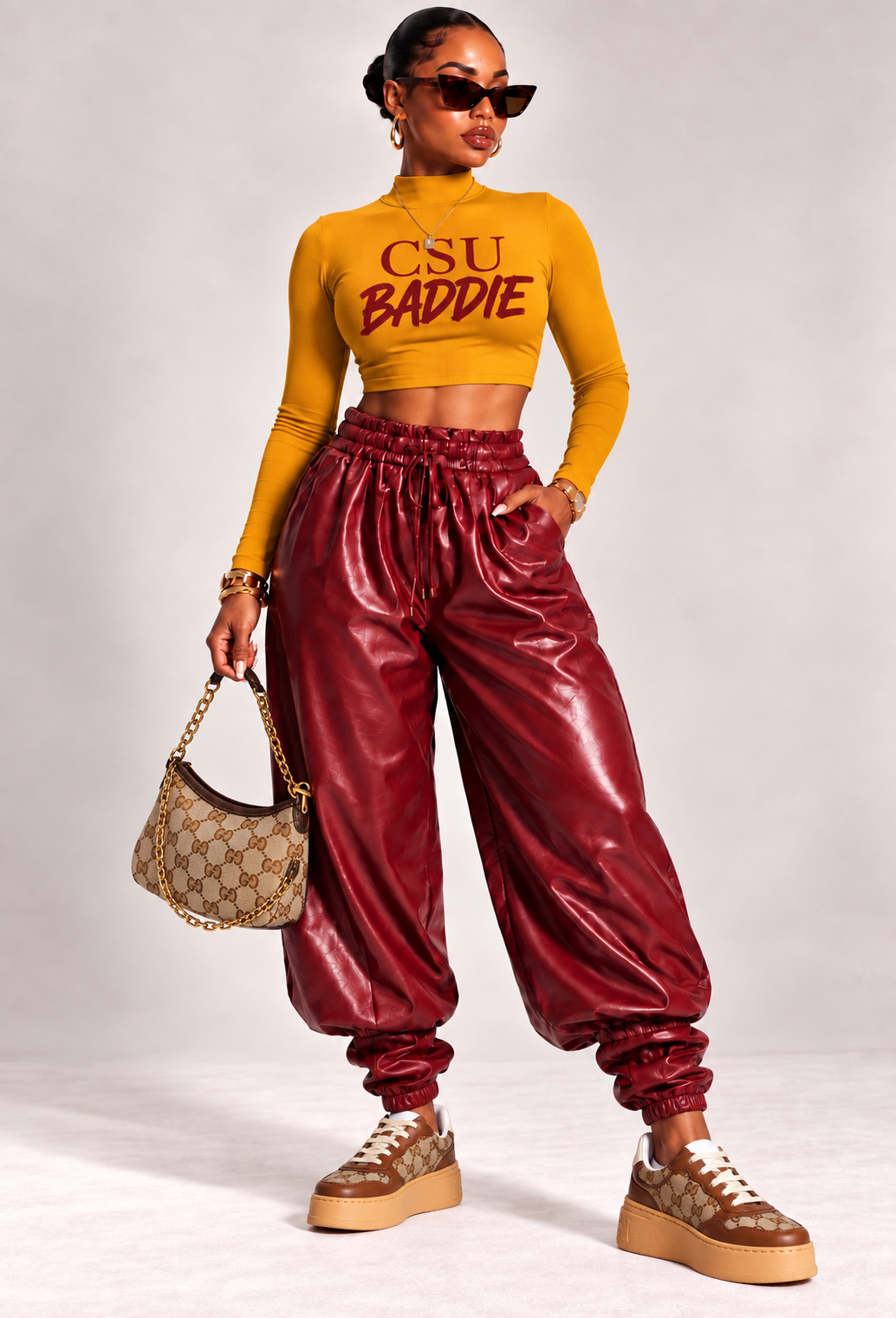 Vid'S Vegan  Leather Balloon Pants (Burgundy Color)