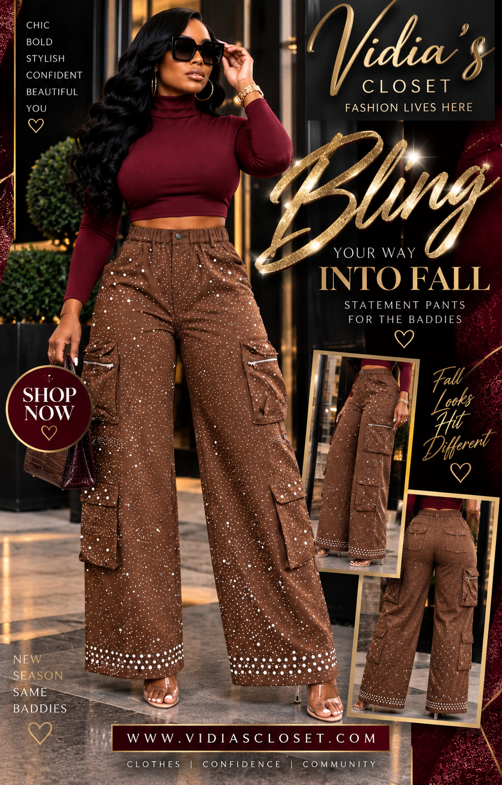Paige Diamond & Pearls Cargo Pants (Color Brown)