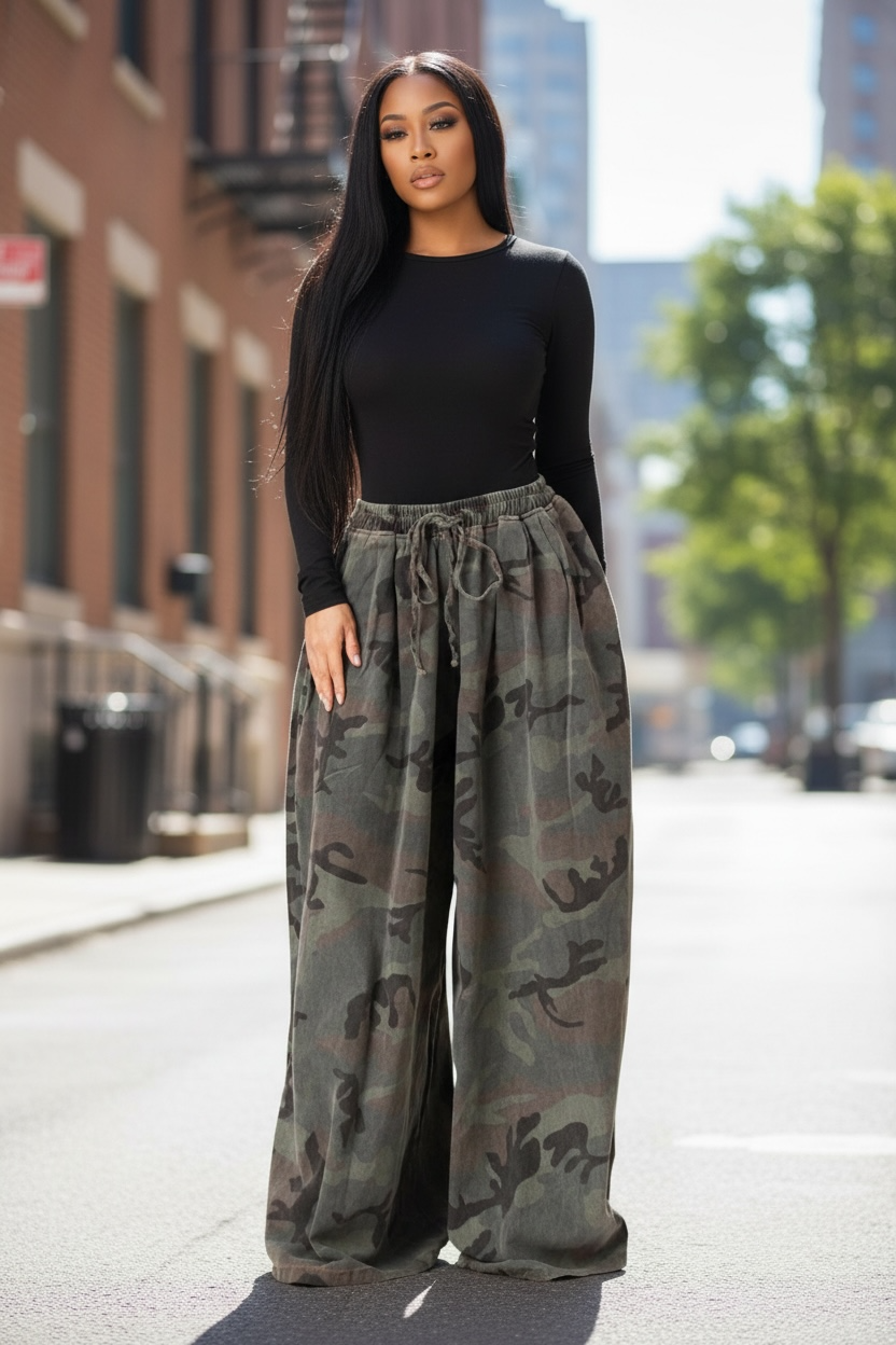 Leah Wide Leg Camo Pants